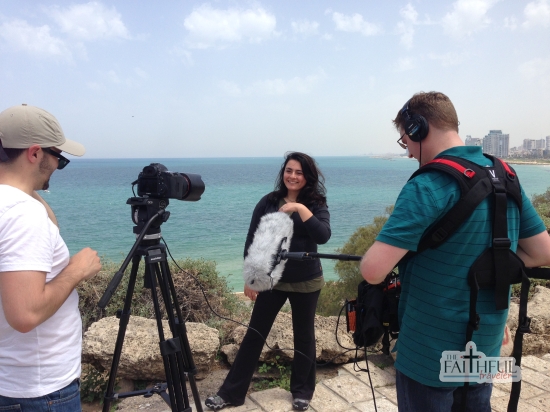 Filming in Jaffa shortly after arriving in TelAviv. I'm wearing yoga pants, a Lucy jacket, and Oboz. 